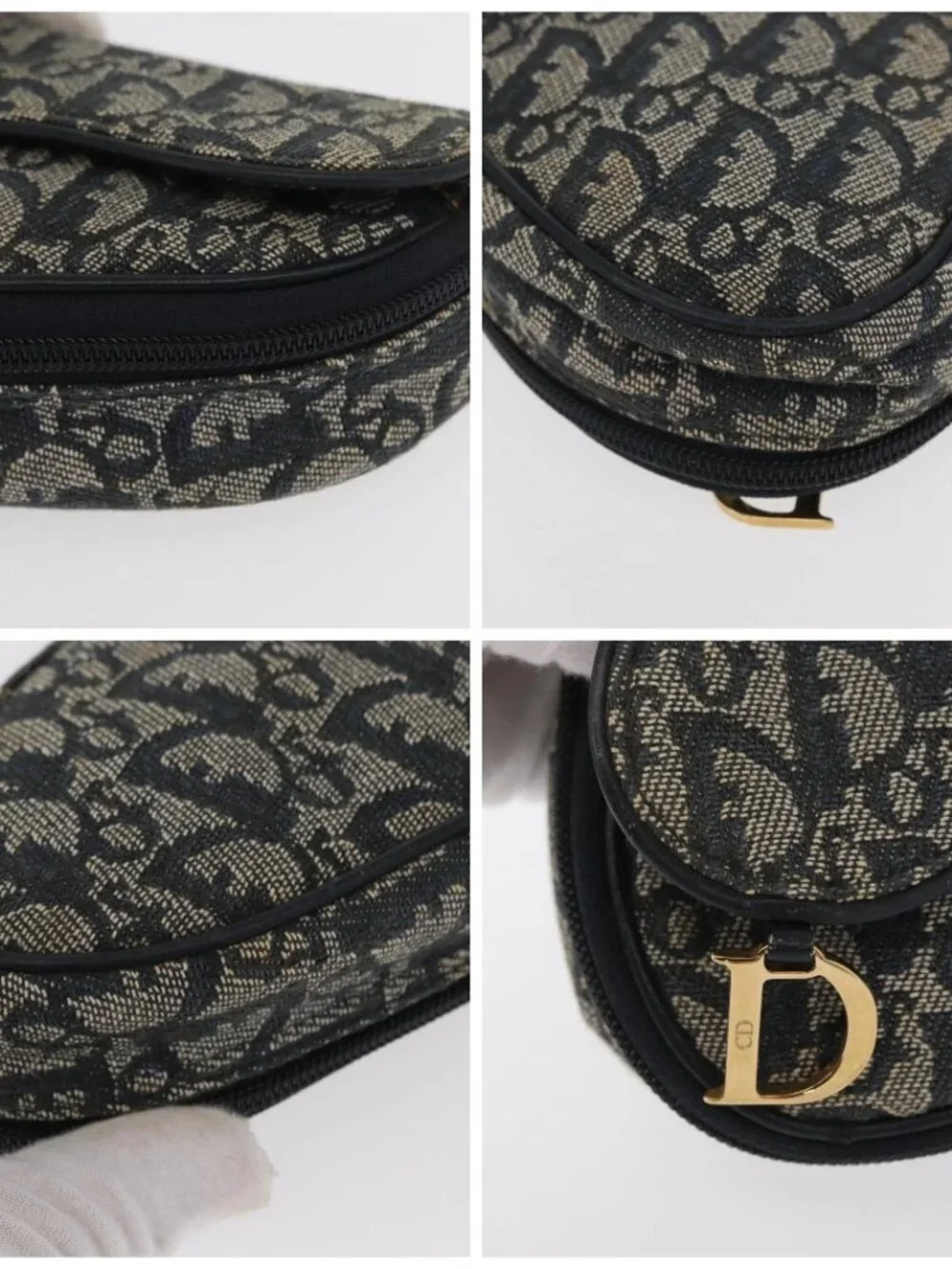 Christian Dior Trotter Canvas Saddle Pouch Navy Gold Auth 157216 - Picture 16 of 16